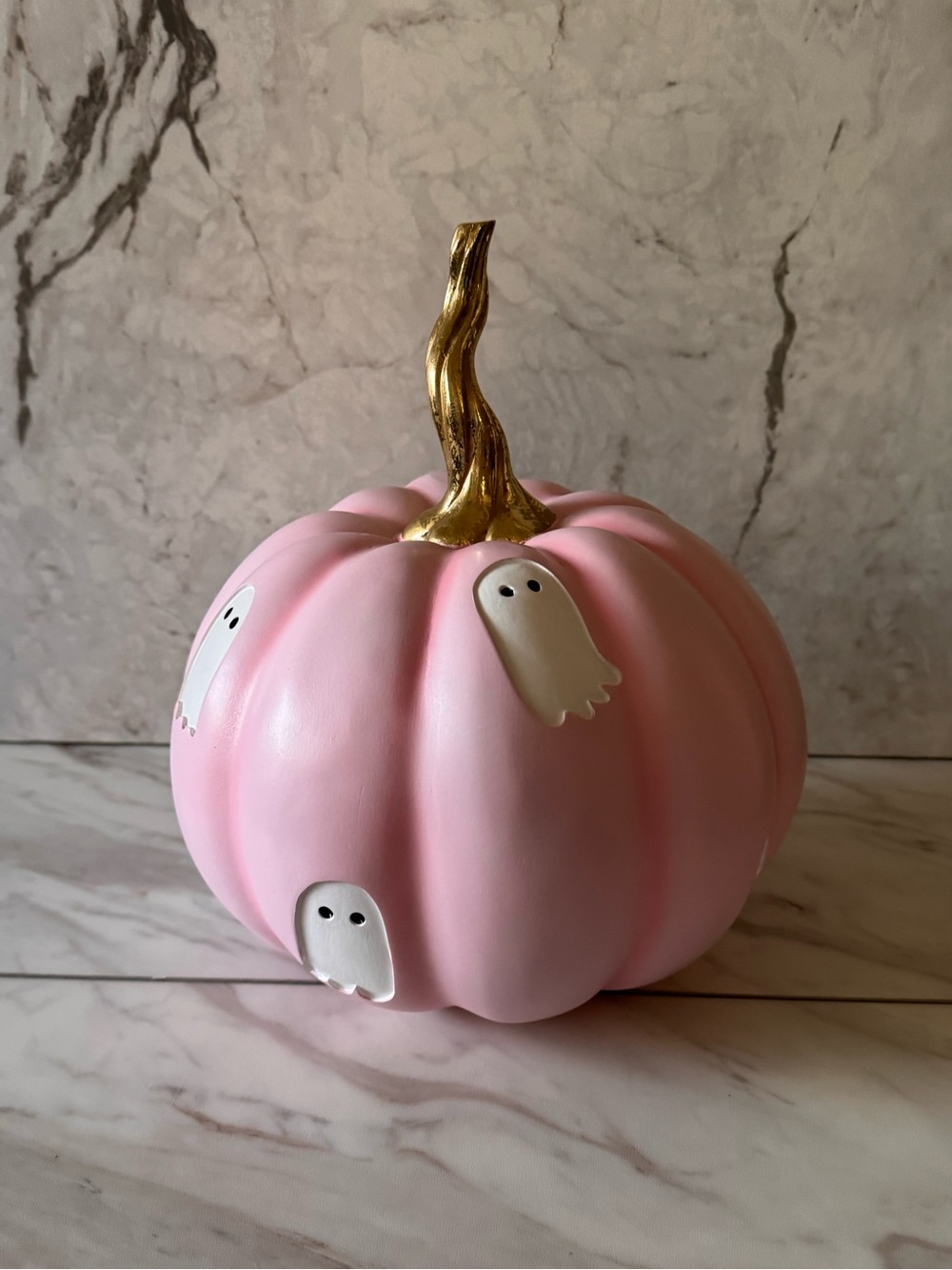 Pink Pumpkin Ghost Halloween Decor Gold Stem Pastel Spooky